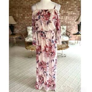 Floral Beige Chiffon Maxi Dress